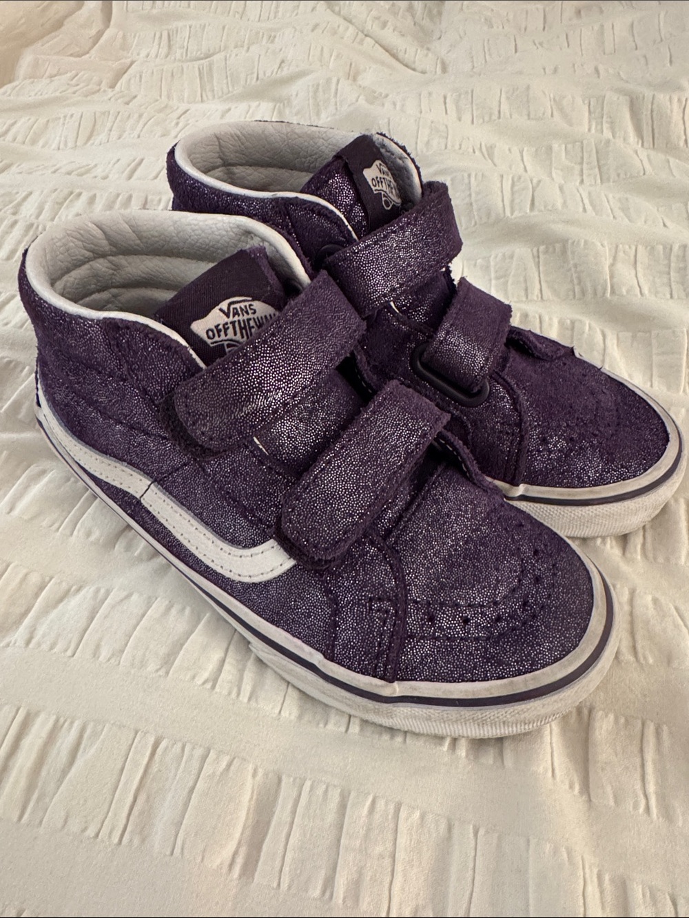 Vans Kids Purple Glitter High-Top Sneakers with White Side Stripe